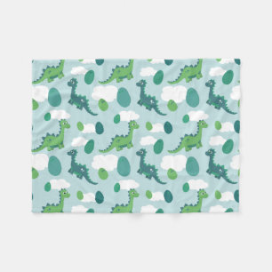 Cute dinosaur eggs, blue green dinos fleece blanket