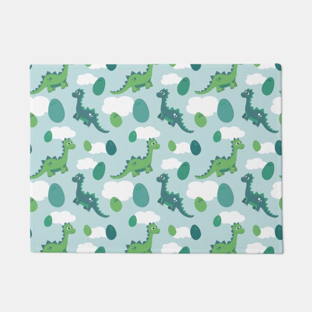 Cute dinosaur eggs blue green patter doormat (Front)