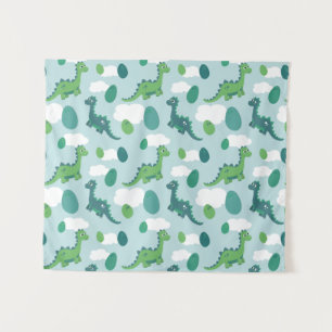 Cute dinosaur eggs blue green pattern tapestry