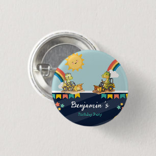 Cute dinosaur Excavator tractor rainbow Birthday 1 Inch Round Button