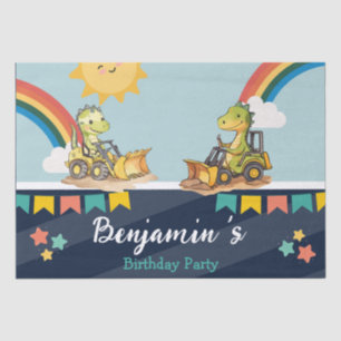 Cute dinosaur Excavator tractor rainbow Birthday Tissue Paper