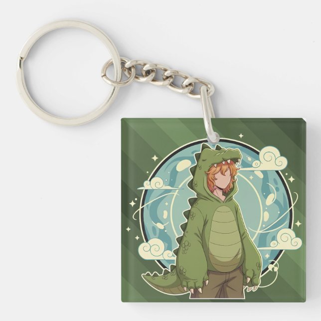 Cute Dinosaur Fantasy Boy Art Piece Keychain (Front)