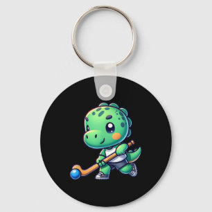 Cute Dinosaur Field Hockey Team Player  Keychain