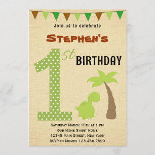 Cute Dinosaur First Birthday Invitation