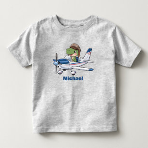 Cute Dinosaur Flying Cessna Airplane, Personalized Toddler T-shirt