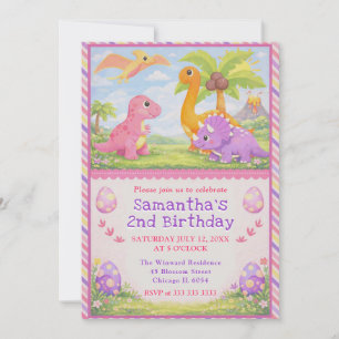 Cute Dinosaur Friends Kids Birthday Invitation