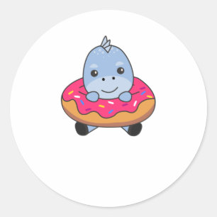 Cute Dinosaur Funny Animals In Doughnut Pink Classic Round Sticker