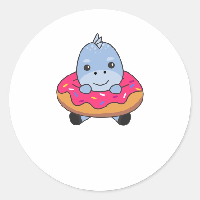 Cute Dinosaur Funny Animals In Doughnut Pink Classic Round Sticker (Front)