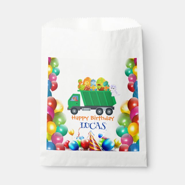 Cute Dinosaur garbage truck balloon birthday boy  Favour Bag (Front)
