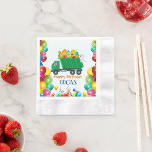 Cute Dinosaur garbage truck balloon birthday boy  Napkin