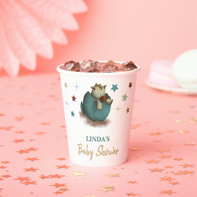 Cute Dinosaur Gender Neutral Baby Shower Paper Cups (Insitu)