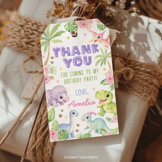 Cute Dinosaur Girl Birthday Party Thank You Tag