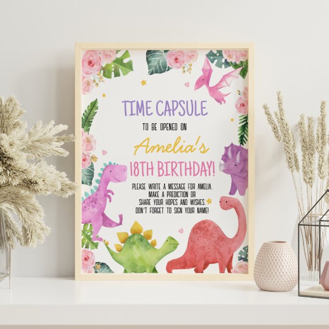Cute Dinosaur Girl Birthday Time Capsule Sign (Creator Uploaded)