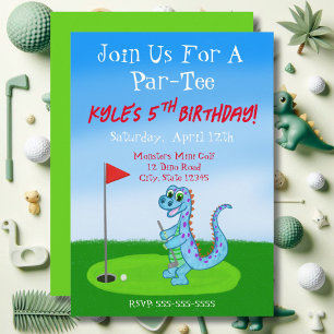 Cute Dinosaur Golf Themed 5th Birthday  Invitation