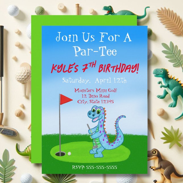 Cute Dinosaur Golf Themed 7th Birthday  Invitation (Creator Uploaded)