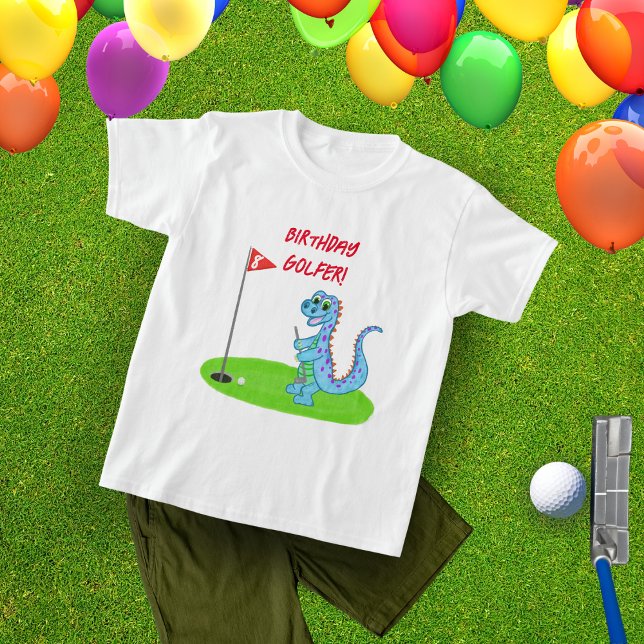 Cute Dinosaur Golf Themed Kids Birthday  T-Shirt (Creator Uploaded)