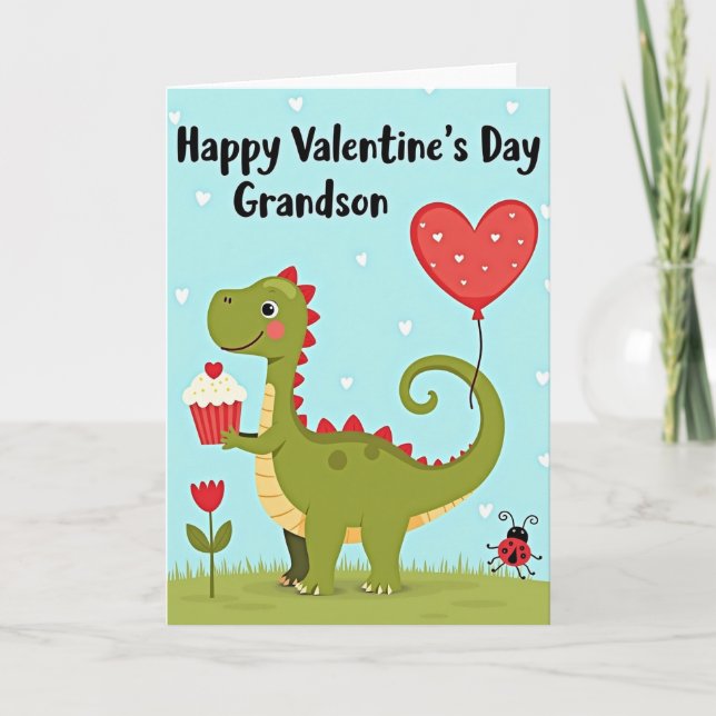 Cute Dinosaur Grandson Valentine Card (Front)