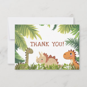 Cute Dinosaur Greenery Birthday Party Thank You Card