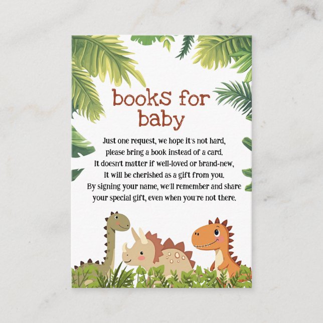 Cute Dinosaur Greenery Books For Baby Request Enclosure Card (Front)