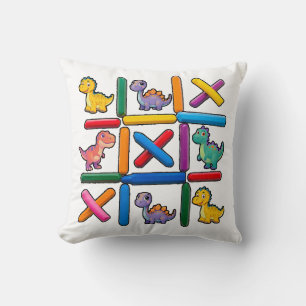 Cute Dinosaur Grid Design with Nine Colourful Dino Throw Pillow