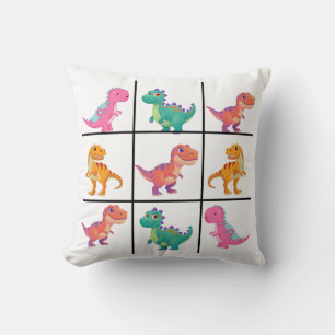 Cute Dinosaur Grid Design with Nine Colourful Dino Throw Pillow