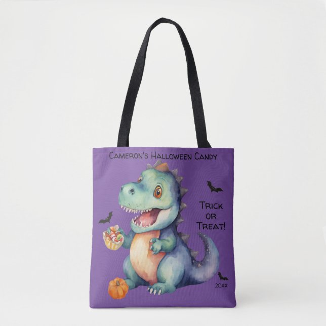 Cute Dinosaur Halloween Candy Tote Bag (Front)