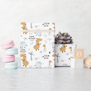 Cute Dinosaur Happy Birthday Kids Wrapping Paper