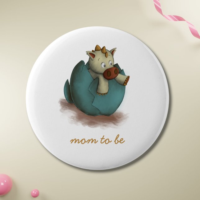 Cute Dinosaur Hatching Mom to Be 2 Inch Round Button (Creator Uploaded)