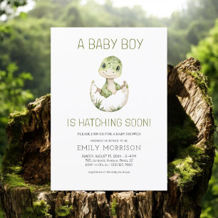 Cute Dinosaur Hatching Soon Baby Boy Shower Invitation