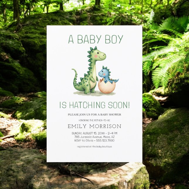 Cute Dinosaur Hatching Soon Baby Boy Shower Invitation (Creator Uploaded)