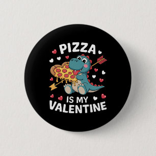 Cute Dinosaur Holding Pizza For A Fun Valentine's 2 Inch Round Button