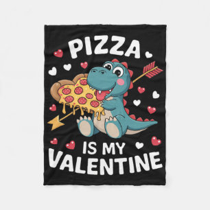 Cute Dinosaur Holding Pizza For A Fun Valentine's  Fleece Blanket