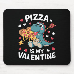Cute Dinosaur Holding Pizza For A Fun Valentine's Mouse Pad