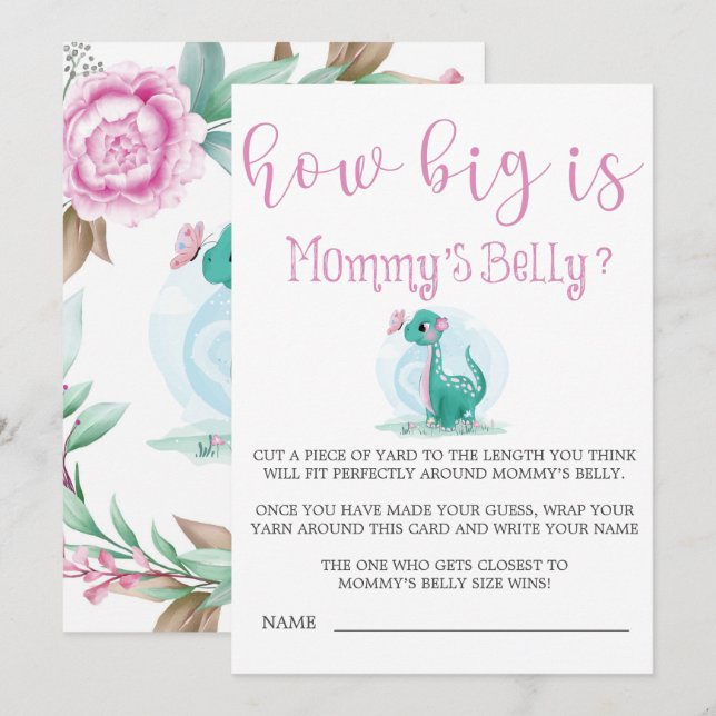 Cute Dinosaur How Big Is Mommy’s Belly Invites (Front/Back)