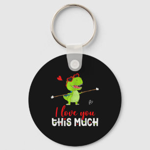 Cute Dinosaur I Love You This Much Valentines Day Keychain