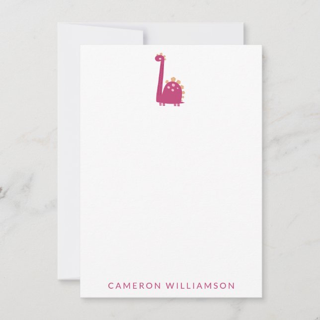 Cute Dinosaur in Pink Personalized Stationery   Thank You Card (Front)
