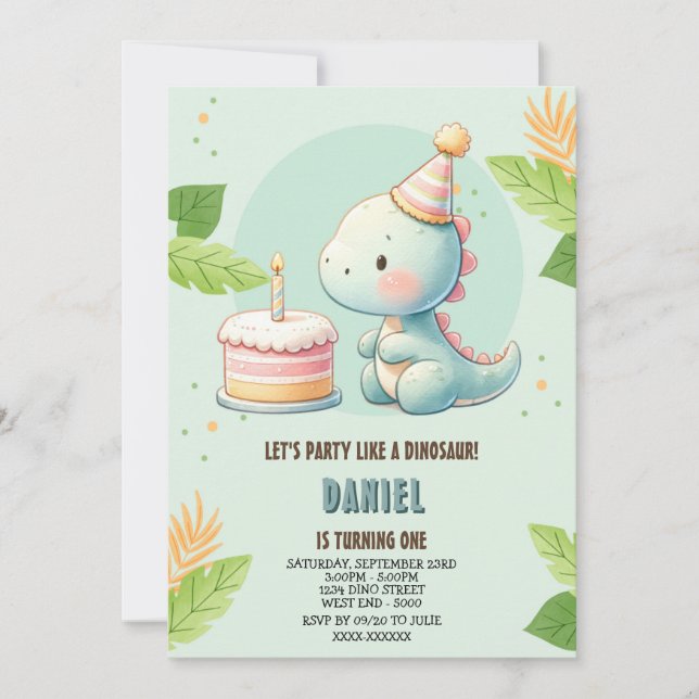 Cute Dinosaur Invitation Anniversaire (Devant)