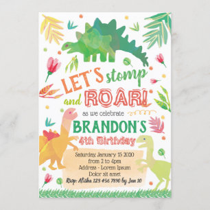 Cute Dinosaur Invitation Anniversaire