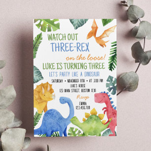 Cute Dinosaur Invitation d'anniversaire à trois re