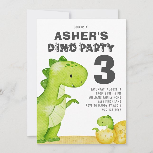 Cute Dinosaur Invitation de fête d'anniversaire (Devant)