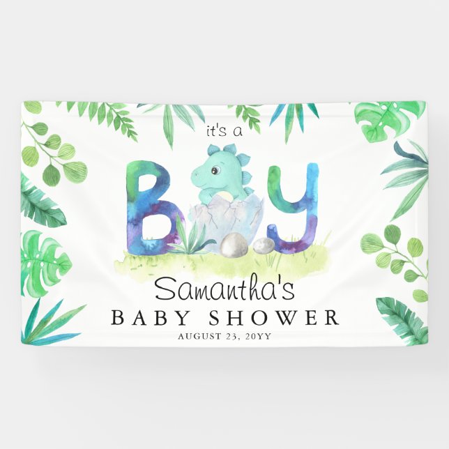 Cute Dinosaur It's a Boy Baby Shower Banner (Horizontal)