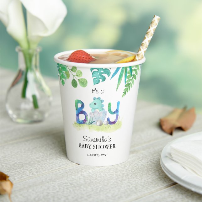 Cute Dinosaur 'It's a Boy' Baby Shower Paper Cups (Insitu)