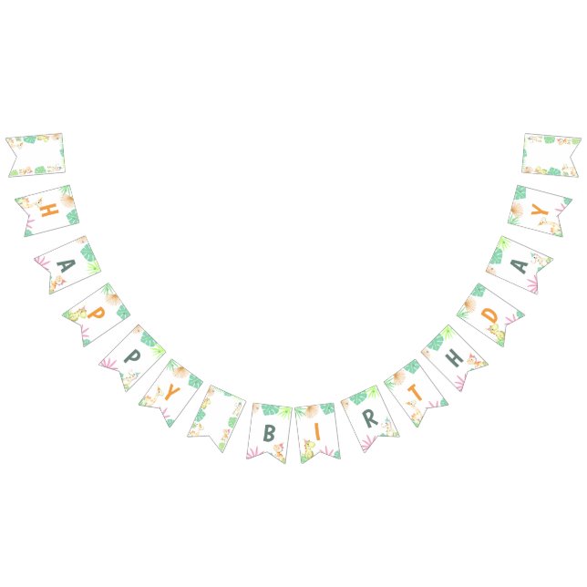 Cute Dinosaur Jungle Happy Birthday Party Bunting Flags (All)