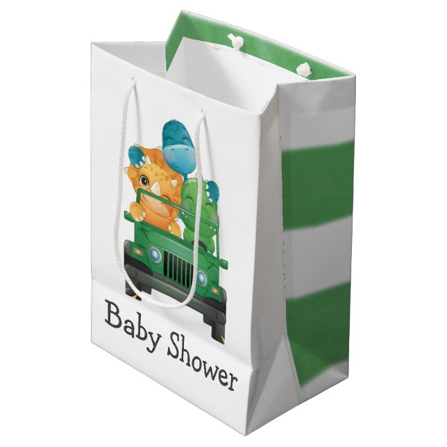 Cute Dinosaur Jungle Safari Baby Shower Medium Gift Bag (Front Angled)