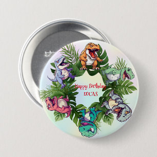 Cute dinosaur jungle School kid birthday party boy 3 Inch Round Button
