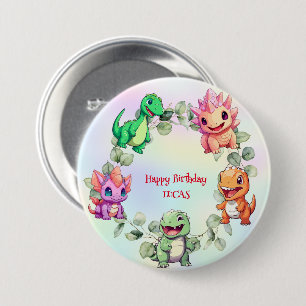 Cute dinosaur jungle School kid birthday party boy 3 Inch Round Button