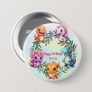 Cute dinosaur jungle School kid birthday party boy 3 Inch Round Button