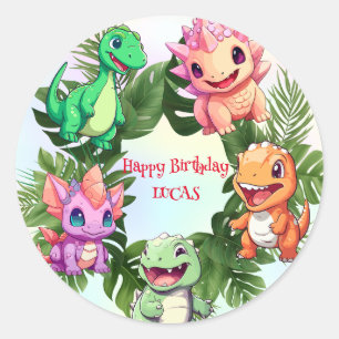 Cute dinosaur jungle School kid birthday party boy Classic Round Sticker