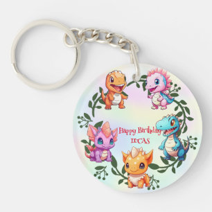 Cute dinosaur jungle School kid birthday party boy Keychain