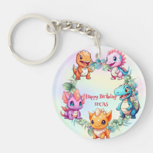 Cute dinosaur jungle School kid birthday party boy Keychain
